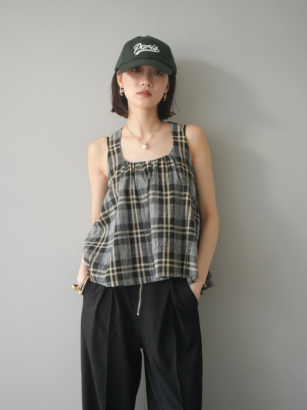 [予約]チェッククロスキャミプルオーバー/ブラック