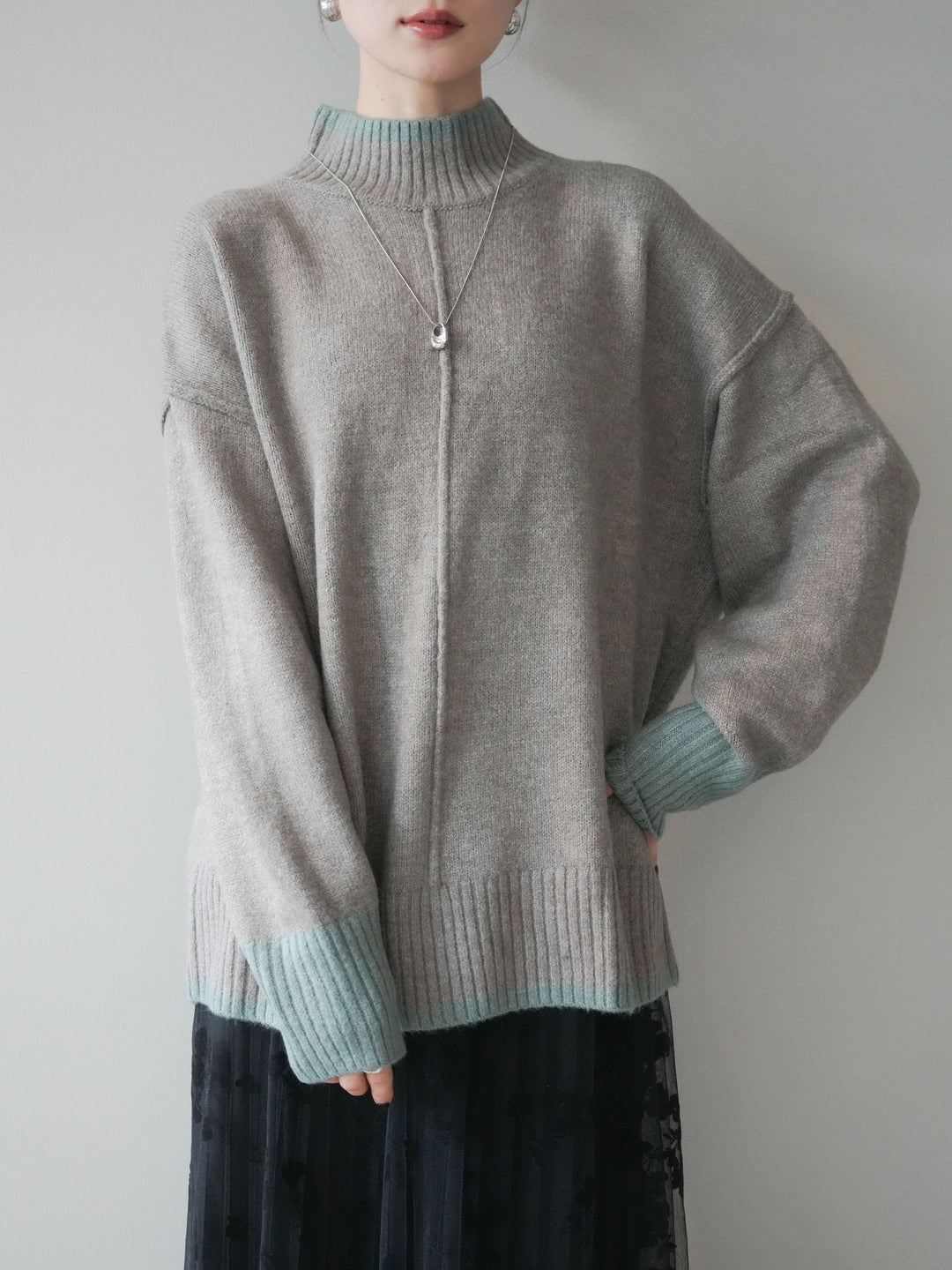 [SET]配色ハイネックニットプルオーバー+配色ハイネックニットプルオーバー(2set)