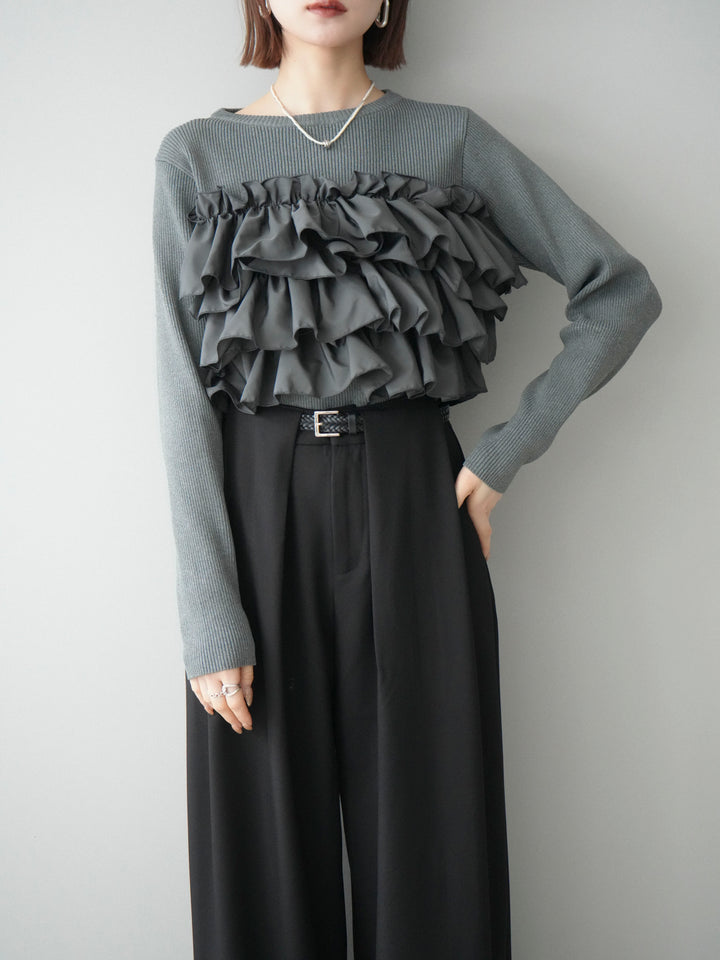 [SET]フリルビスチェドッキングスポンジニットプルオーバー+フリルビスチェドッキングスポンジニットプルオーバー(2set)