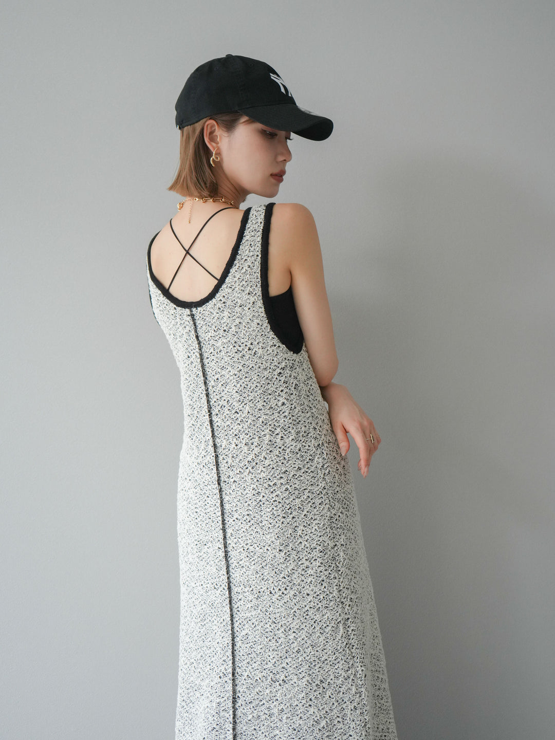 【預購】混紗前開衩洋裝/黑色