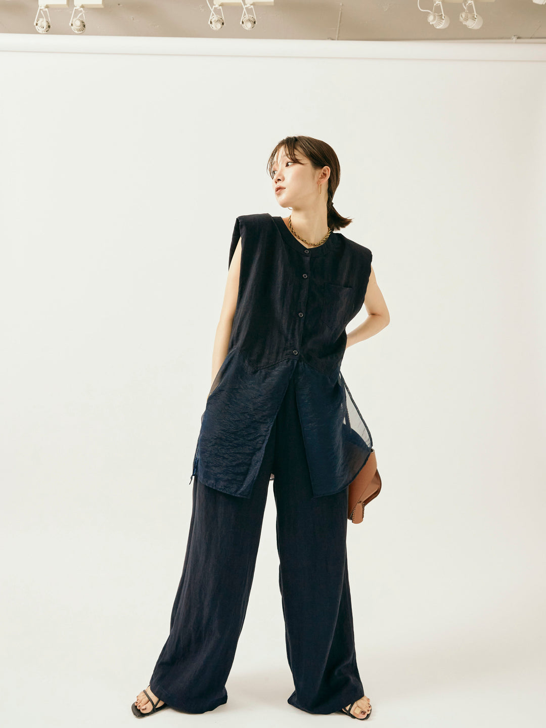 [SET]オーガンジーヘムブラウス＆ワイドパンツSET UP(2set)