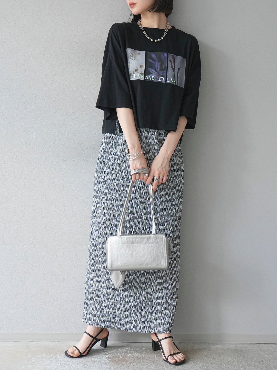 [予約]マルチカラーランダムプリーツタイトスカート/ブラック