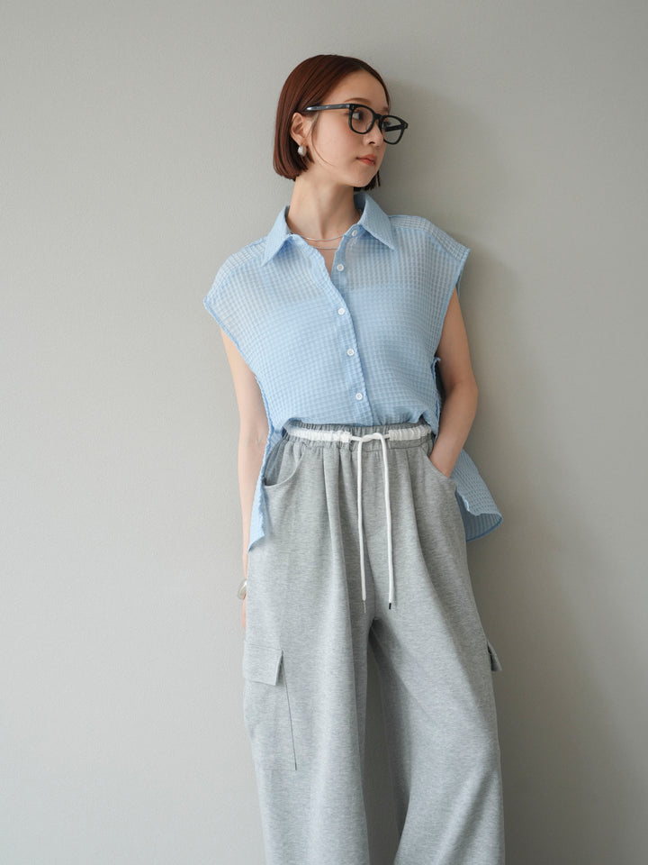[予約]シアーチェックノースリーブシャツ/ライトブルー