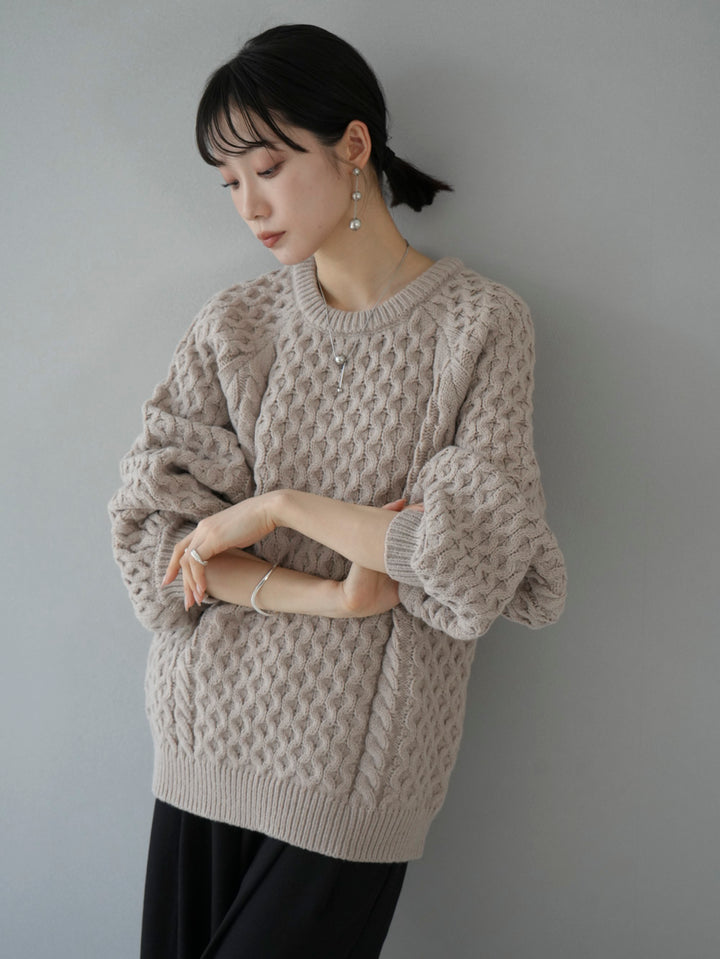 [Pre-order] Cable knit oversized pullover/greyish beige