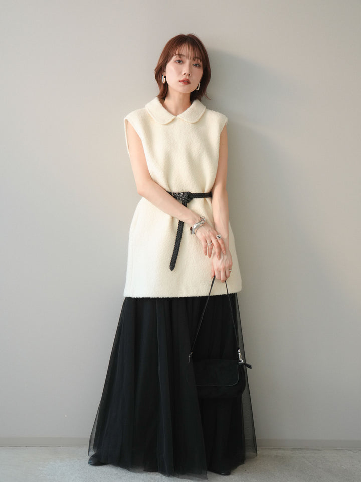 [予約]襟付きブークレミニワンピース/offwhite