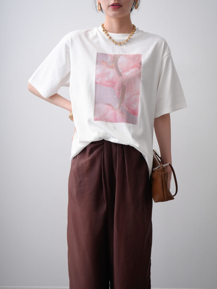 [SET]ニュアンスフローラルフォトTEE+シアーレイヤードフロントタックイージパンツ(2set)