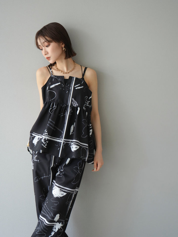 [予約]ペイント柄キャミソール/ブラック