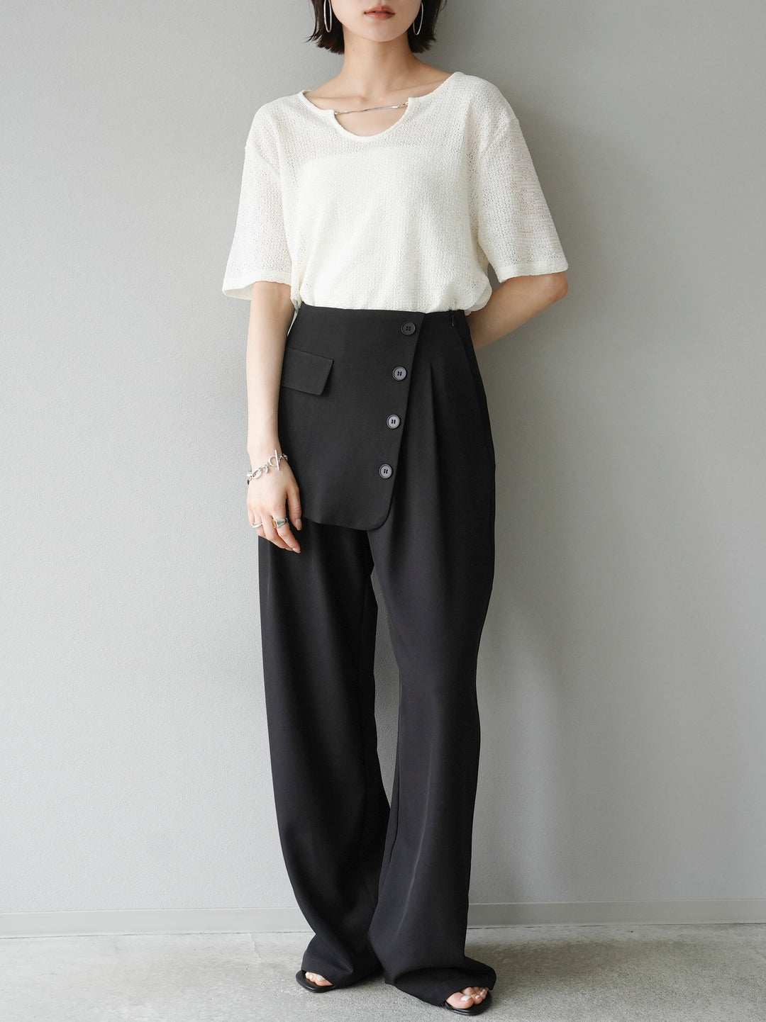 [Pre-order] Front flap slacks pants/black