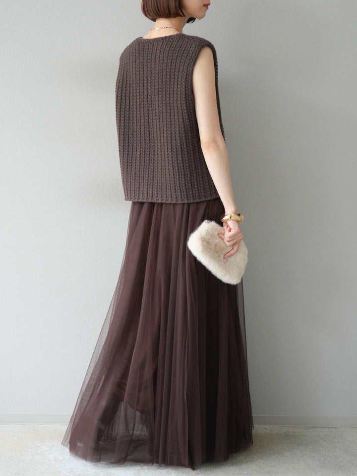 [予約]チュールボリュームスカート/ブラウン