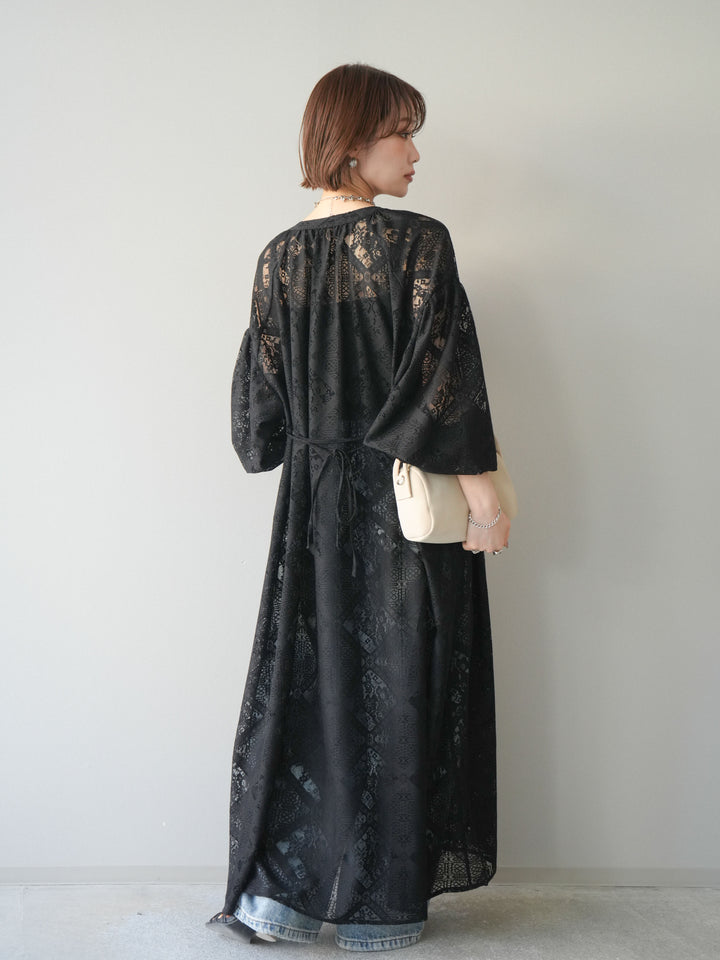 【預購】薄紗蕾絲長裙 / 黑色