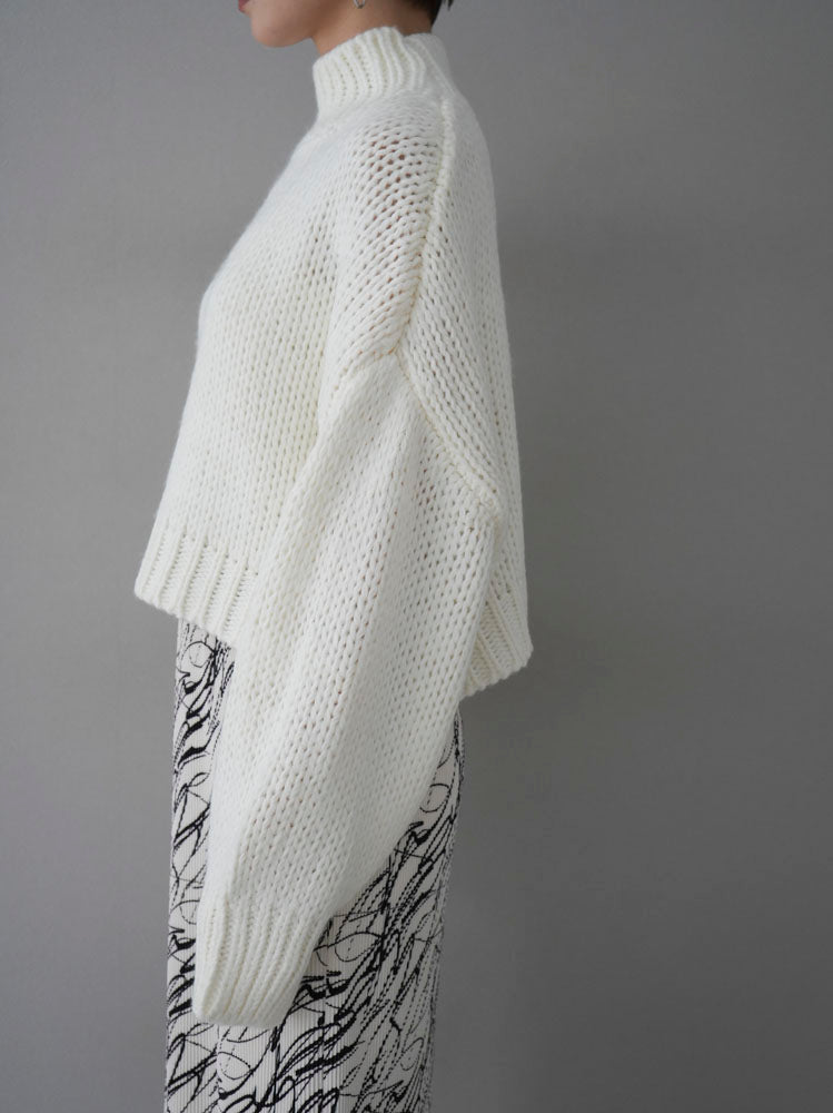 予約]畦編みハイネックショートニットプルオーバー/アイボリー – Lumier