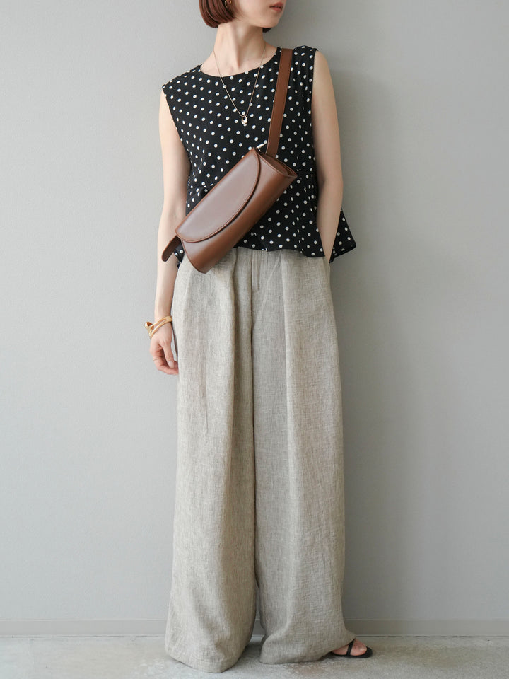 [予約]リネンライクベルト付タックループワイドパンツ/ベージュ