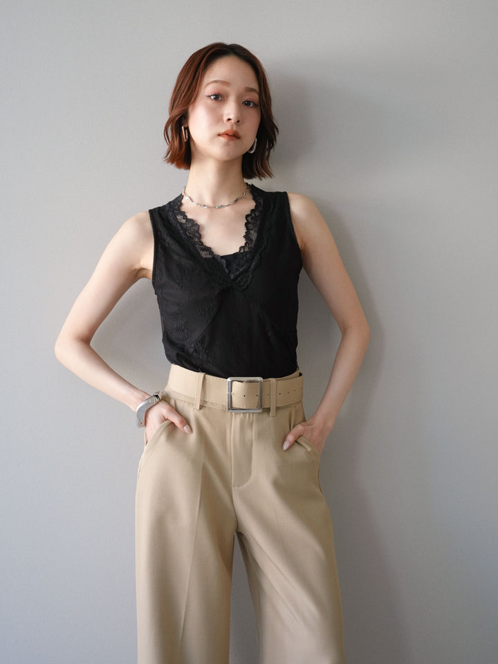 [予約]シアーストレッチレースノースリーブトップス/black