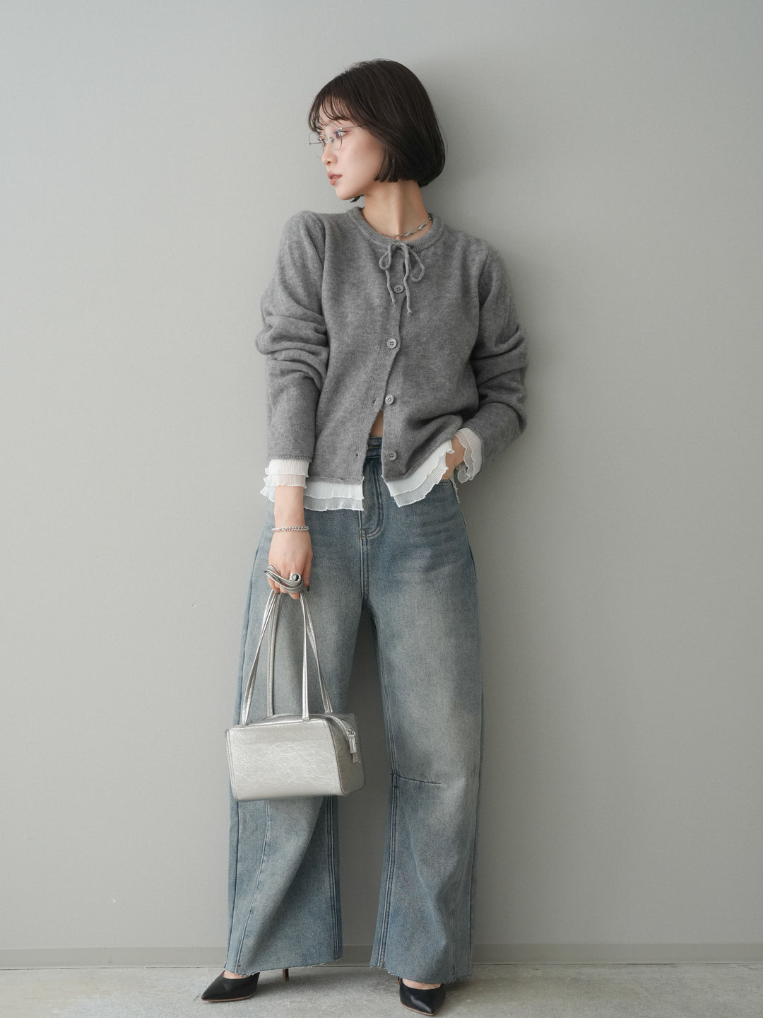 [予約]裏起毛カットオフカーブデニムパンツ/blue