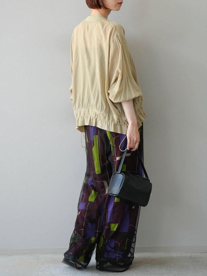 [予約]レーヨンフレックススラブレトロ柄ストレートパンツ/ワイン