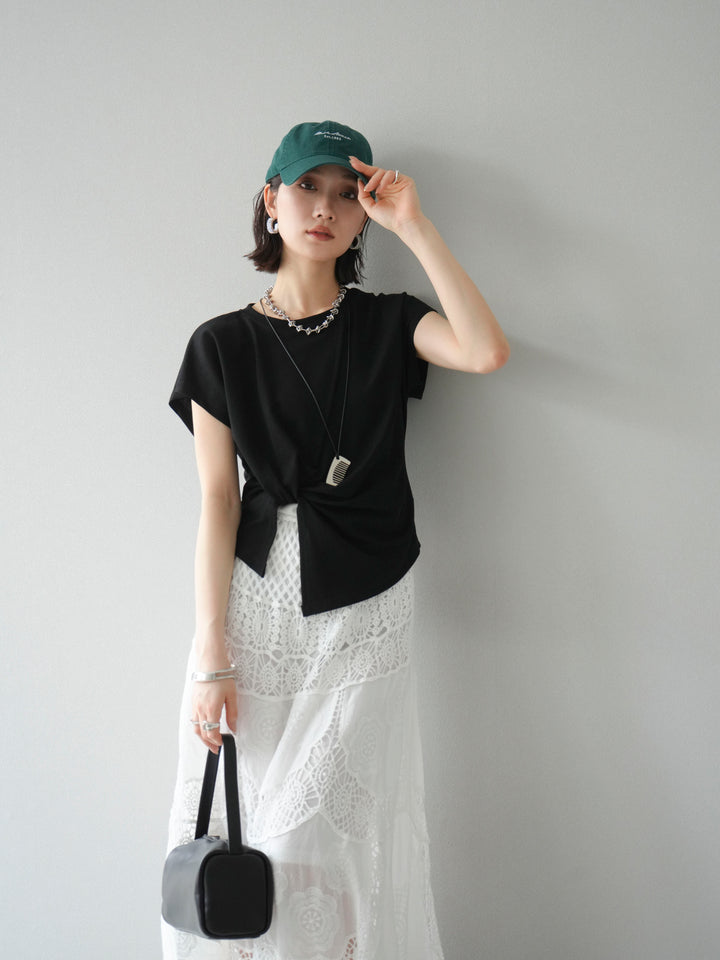 [予約]カシュクールTシャツ＆コームネックレスSET /ブラック