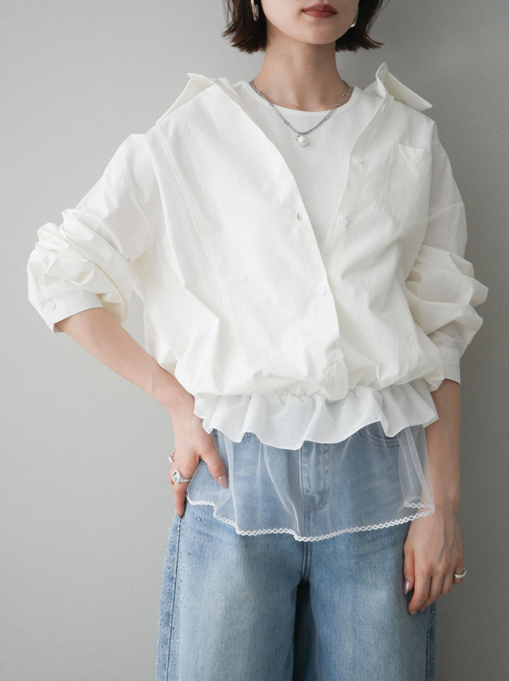 [予約]裾チュールノースリーブカットソー＆シャツドッキングトップス/white
