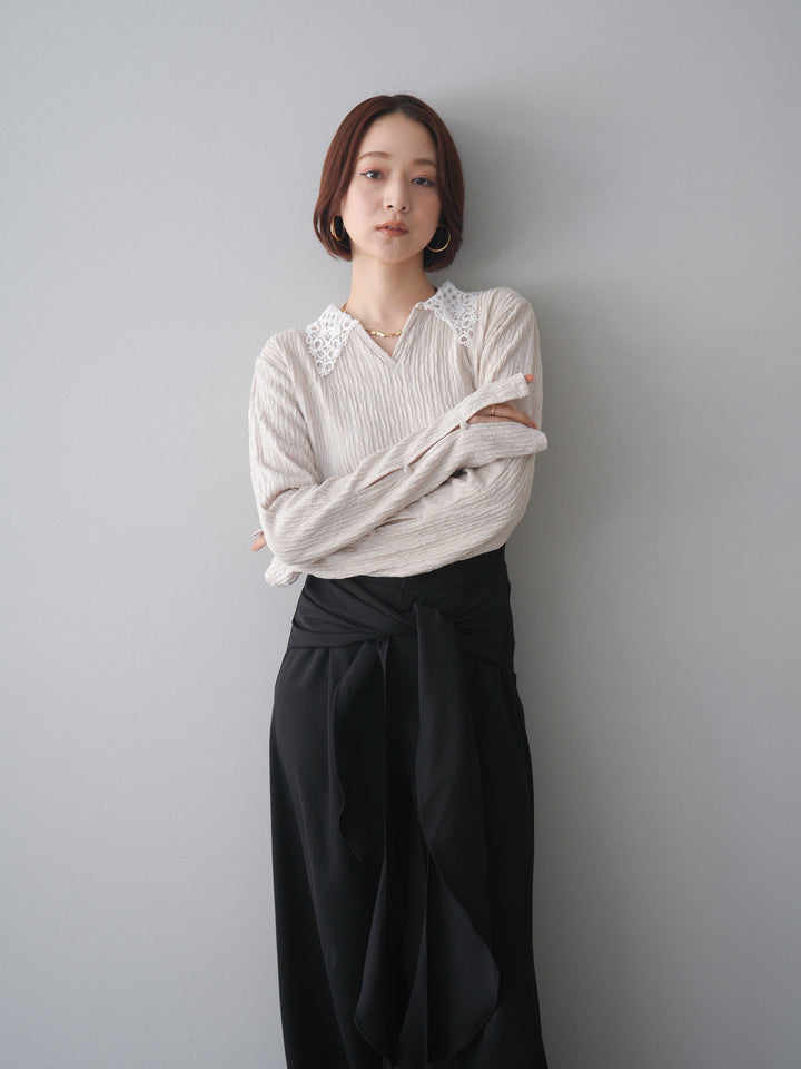 [SET]袖スリットレースカラートップス+選べるアクセセット(2set)