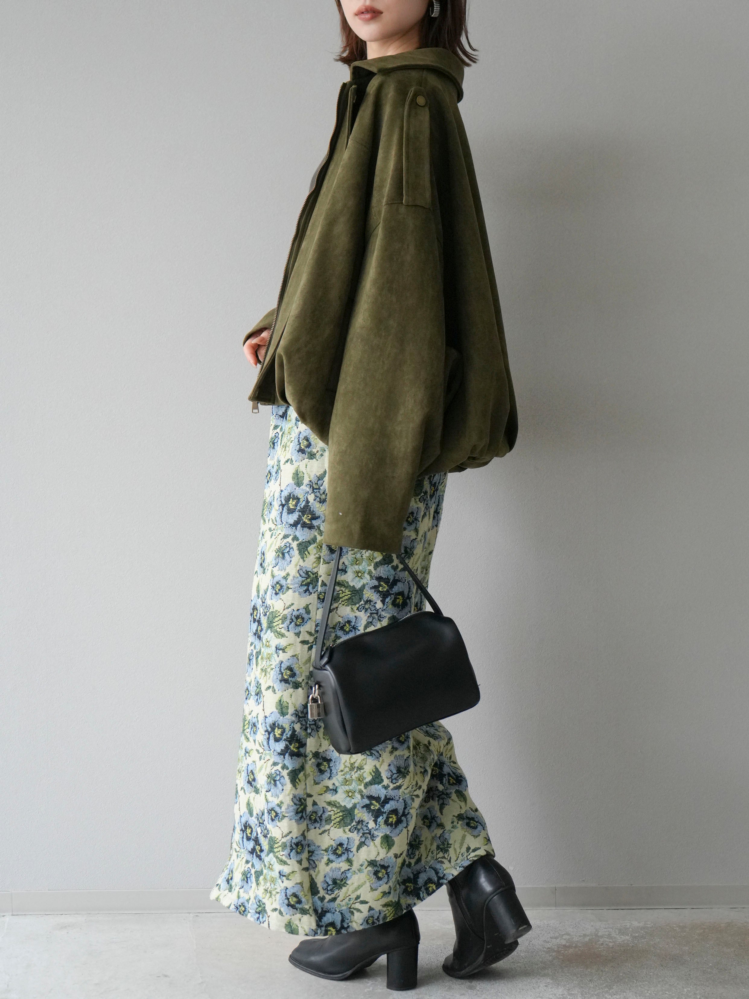 SET]ゴブランフロントジップタイトスカート+ゴブランフロントジップ