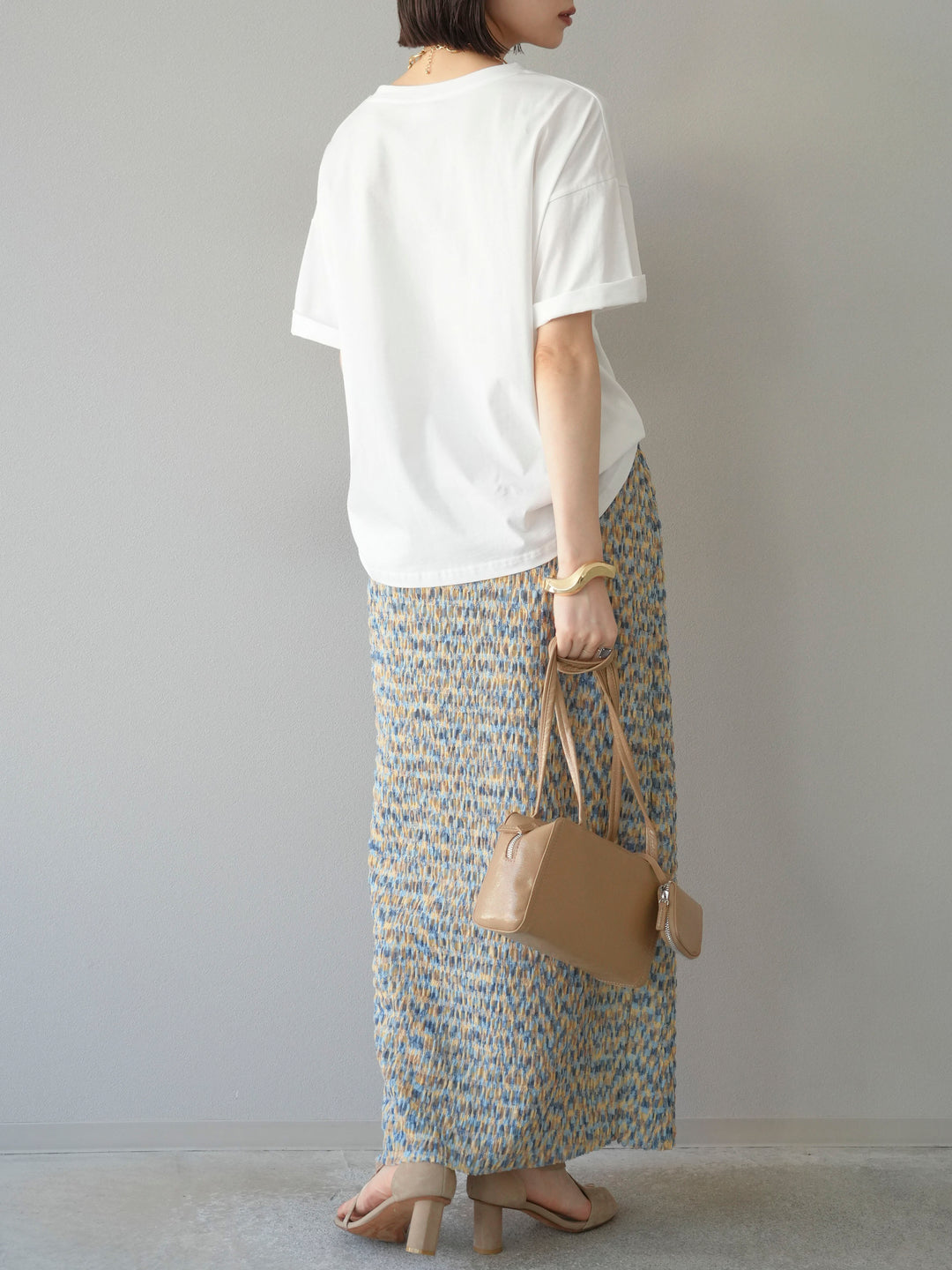 [予約]マルチカラーランダムプリーツタイトスカート/イエロー