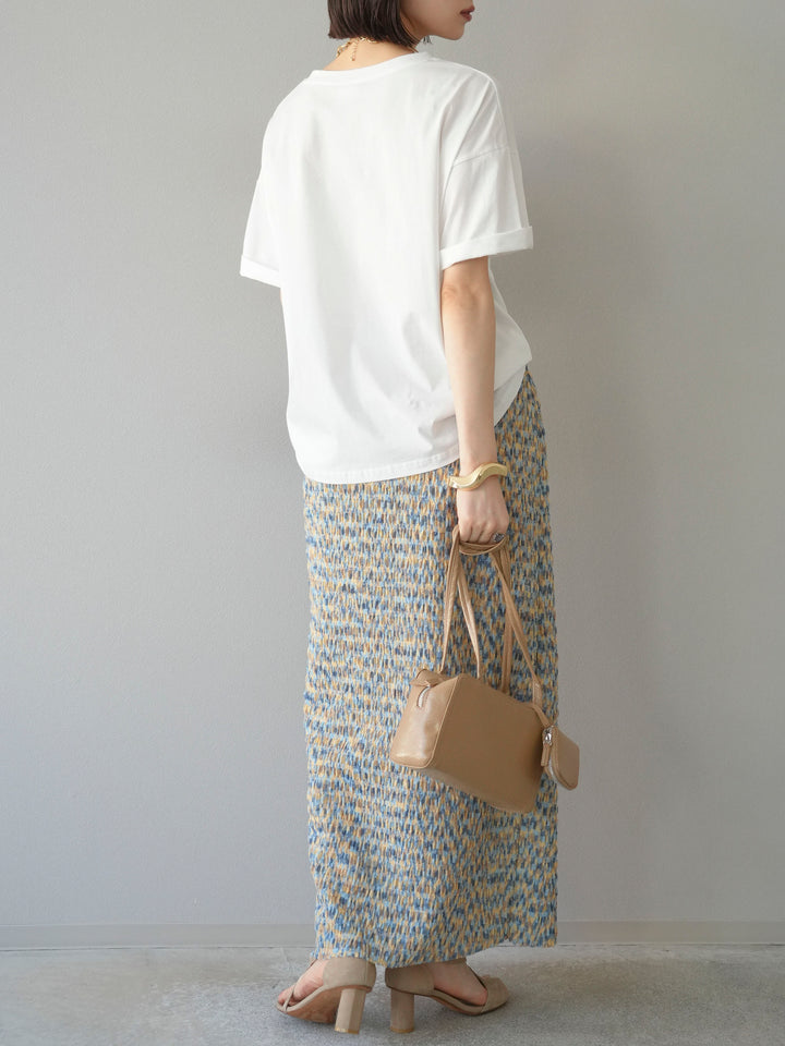 [予約]マルチカラーランダムプリーツタイトスカート/イエロー