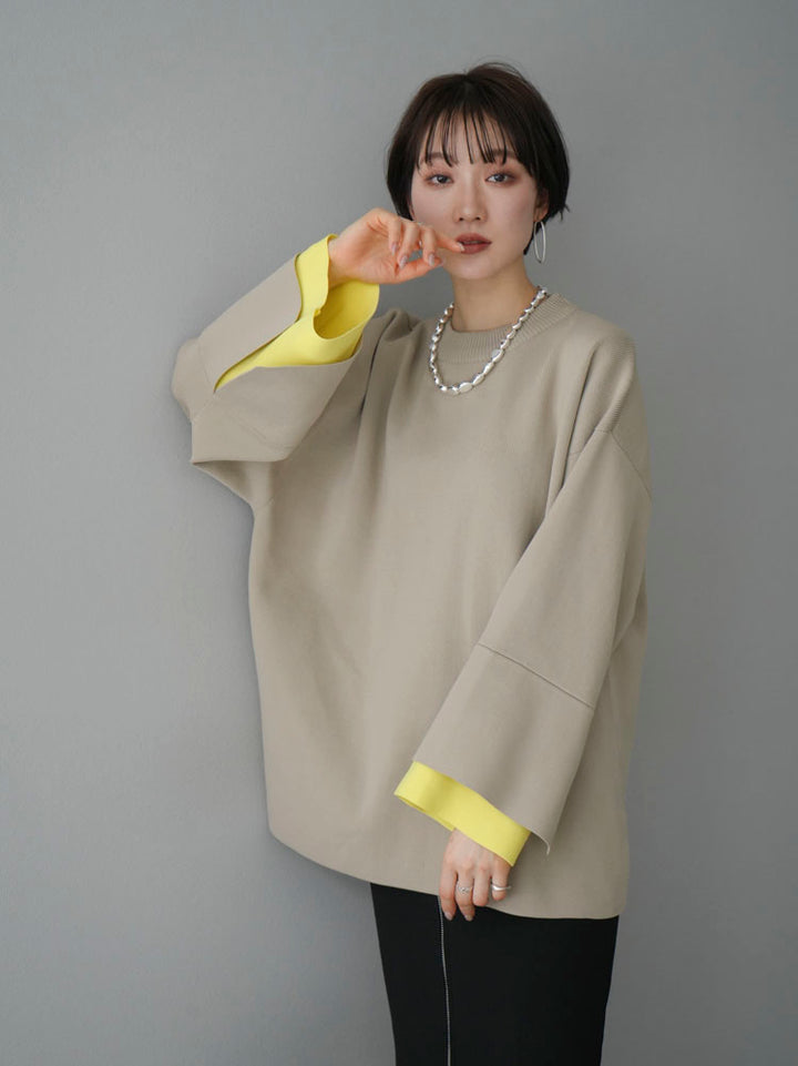 [Pre-order] Color-blocked sleeve Milano rib knit pullover/beige