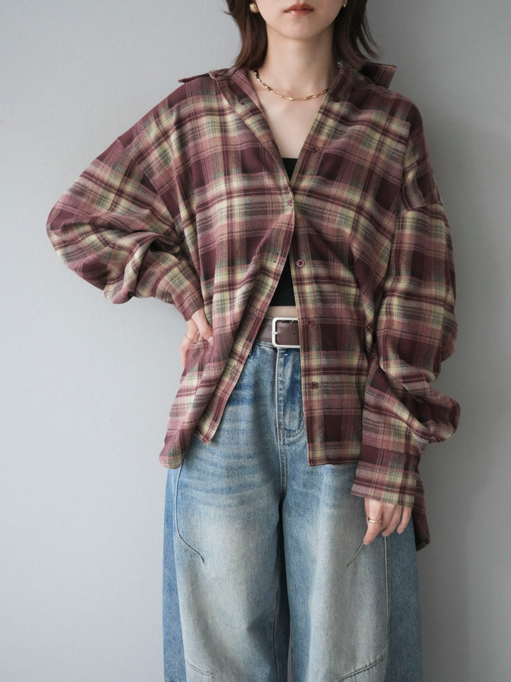 [予約]マルチウェイチェックシャツ/bordeauxbeige