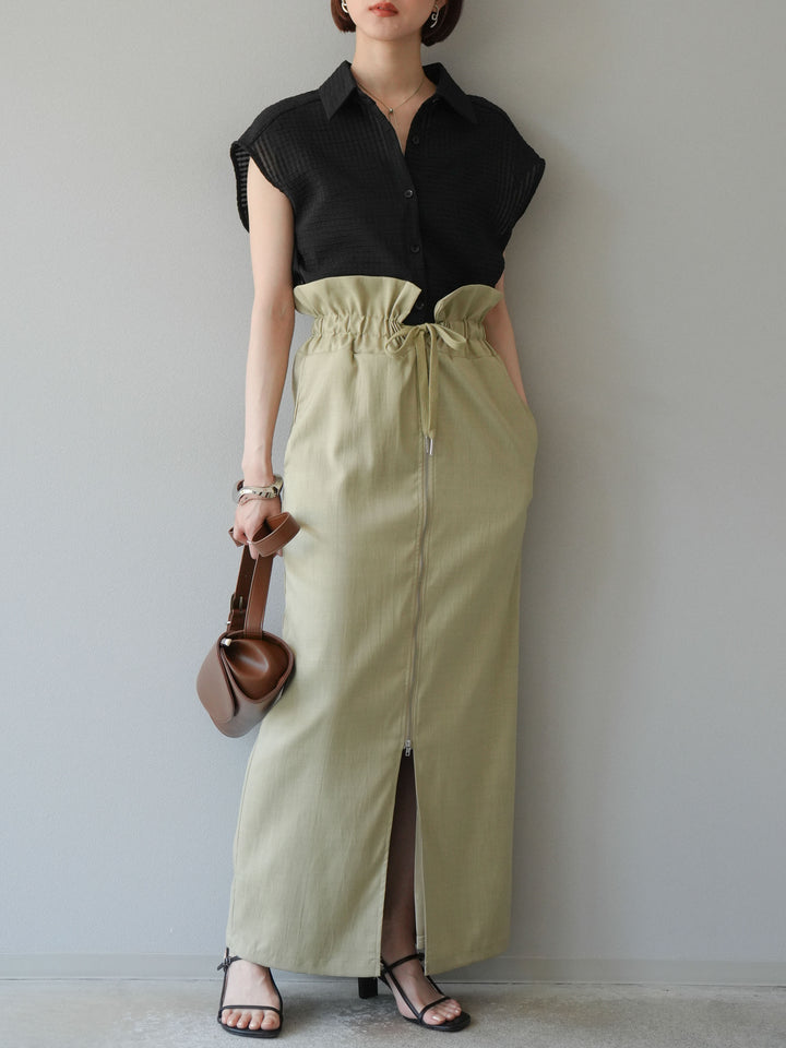 [SET]シアーチェックノースリーブシャツ+ヘザーエステルギャザージップスカート(2set)