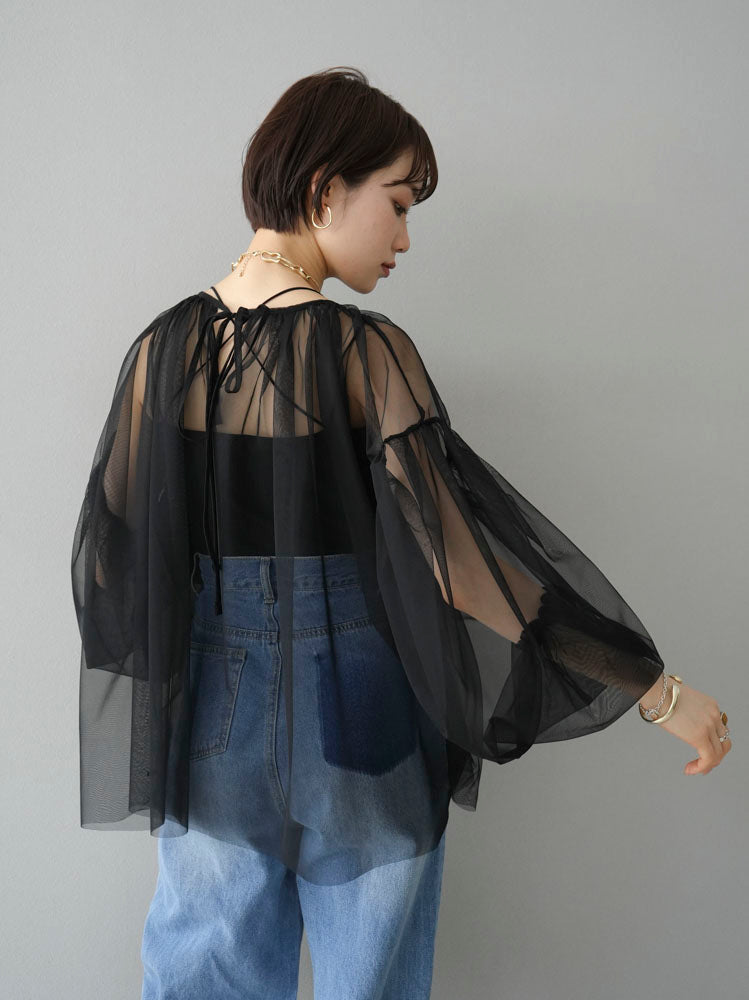 [Pre-order] Tulle Gathered Blouse/Black
