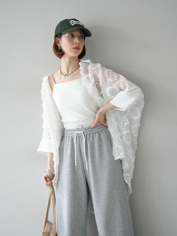 [預訂] 混合材質透視半身襯衫/白色