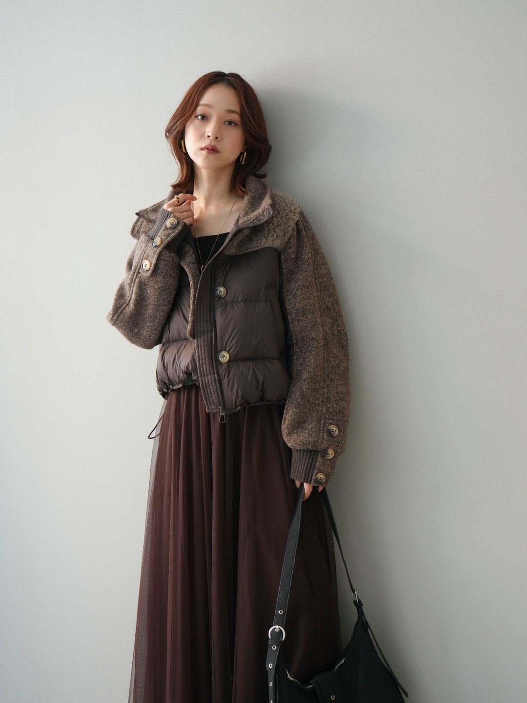 [SET]異素材ダウンジャケット+チュールボリュームスカート(2set)