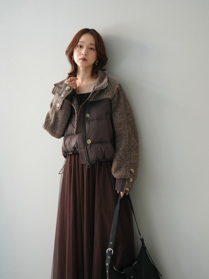 [SET]異素材ダウンジャケット+チュールボリュームスカート(2set)