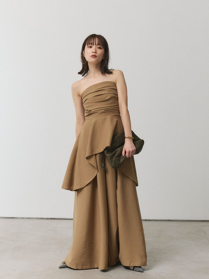 [SET]ぺプラムベアトップス＆ワイドパンツSET UP/ベージュ
