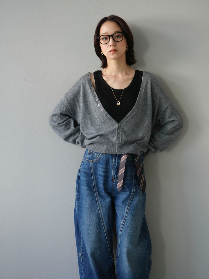[予約]デザインボタンニットカーディガン＆タンクトップSET/グレー