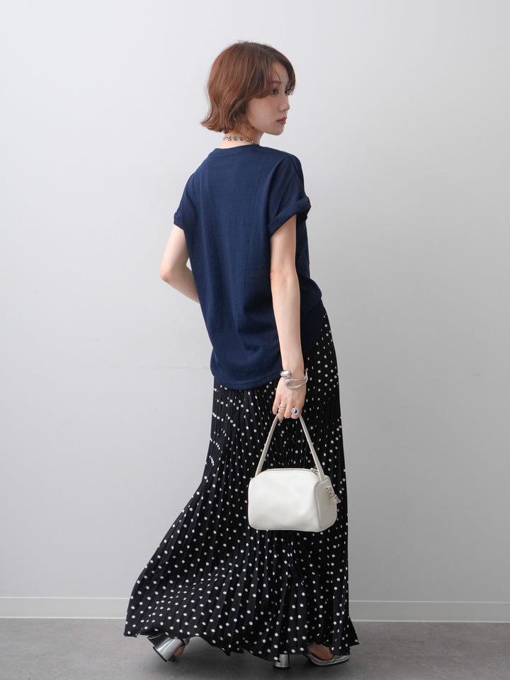 [SET]ドッグエンブロイダリーTEE+ドットアコーディオンプリーツスカート(2set)