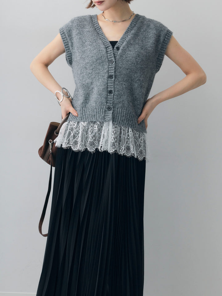 [予約]モヘアレースドッキングベスト/charcoal