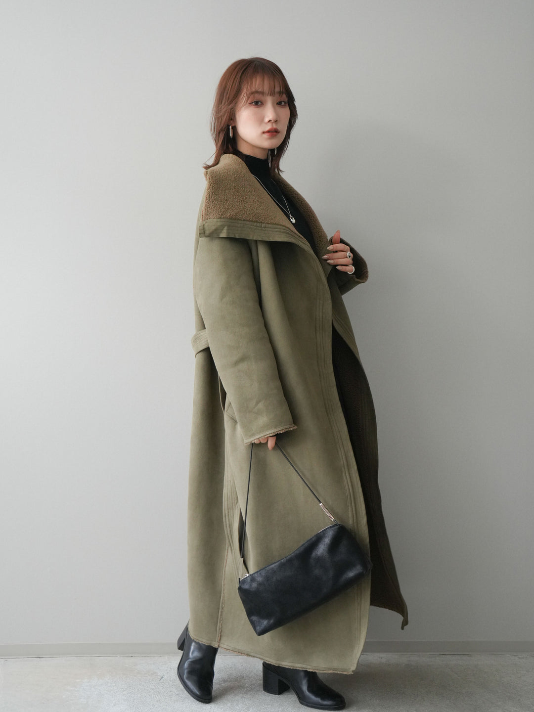 [予約]ウールタッチベルト付ミニスカート/black