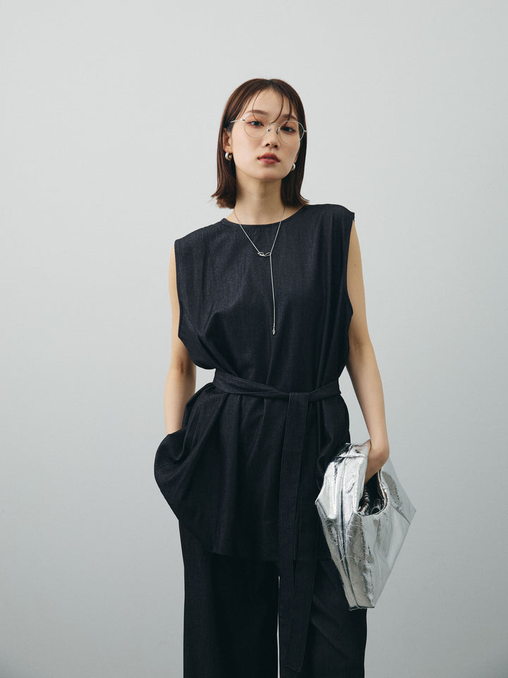 [SET]テンセルデニムノースリーブ＆ワイドパンツSET UP (2set)