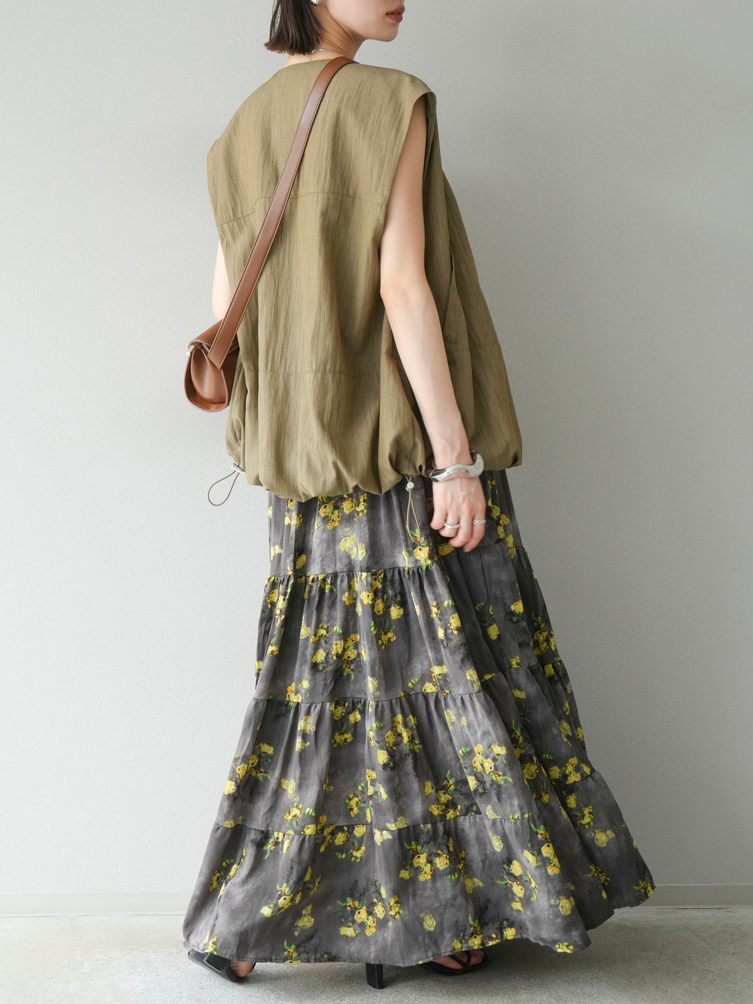 [SET]リネンライクドロストバルーンブルゾン+フラワーワッシャープリーツスカート(2set)