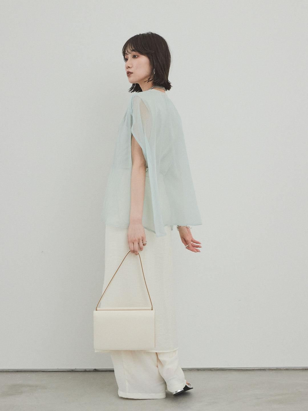 [予約]ワッシャーサテンレイヤードスカートパンツ/アイボリー