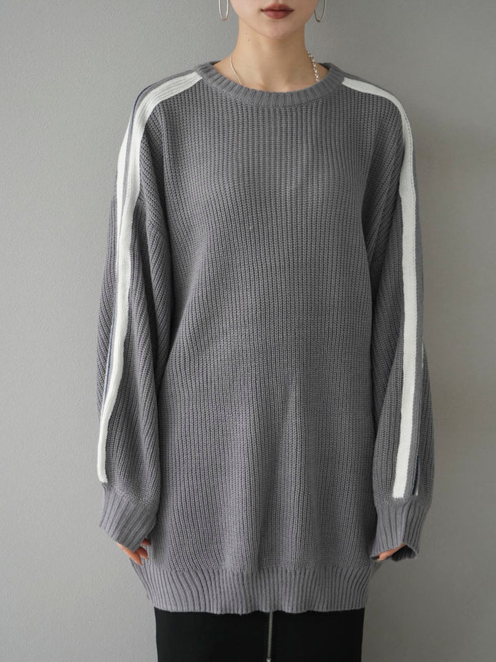 [Pre-order] Line sleeve shoulder rib knit pullover/gray