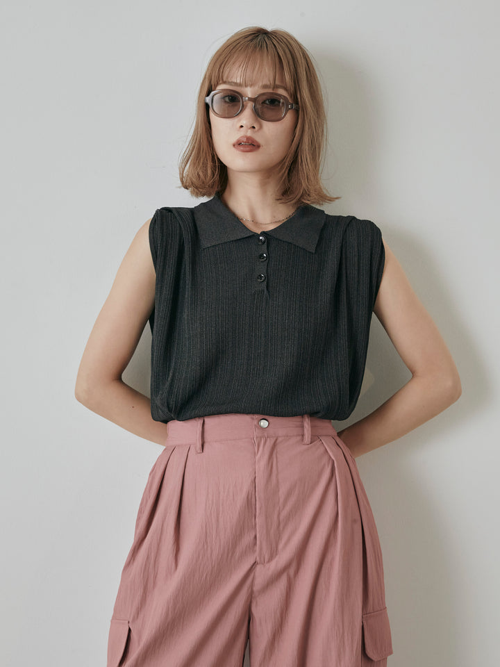 [予約]ランダムリブポロニットベスト/チャコール