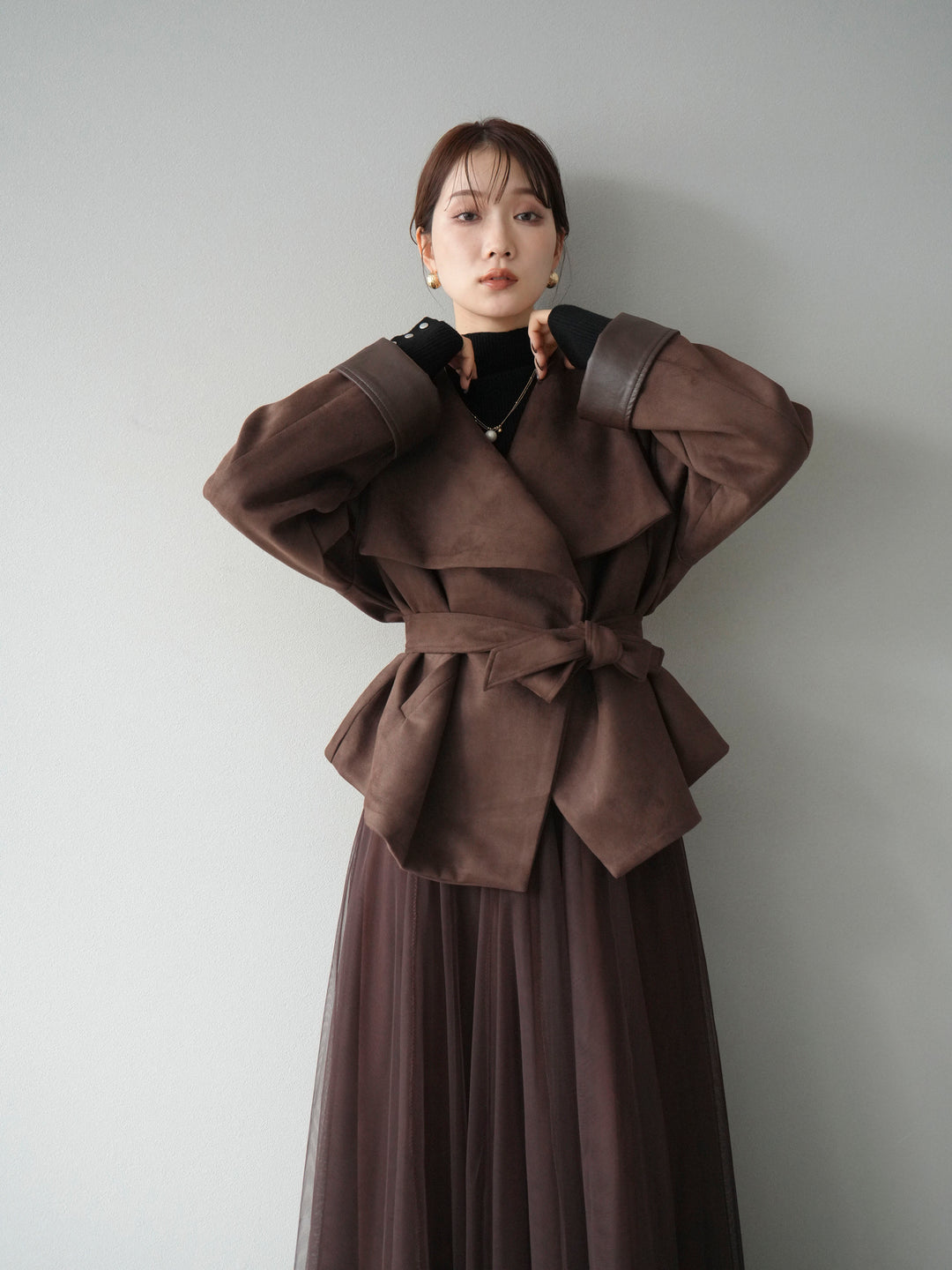 [予約]スウェードショートガウン/ブラウン