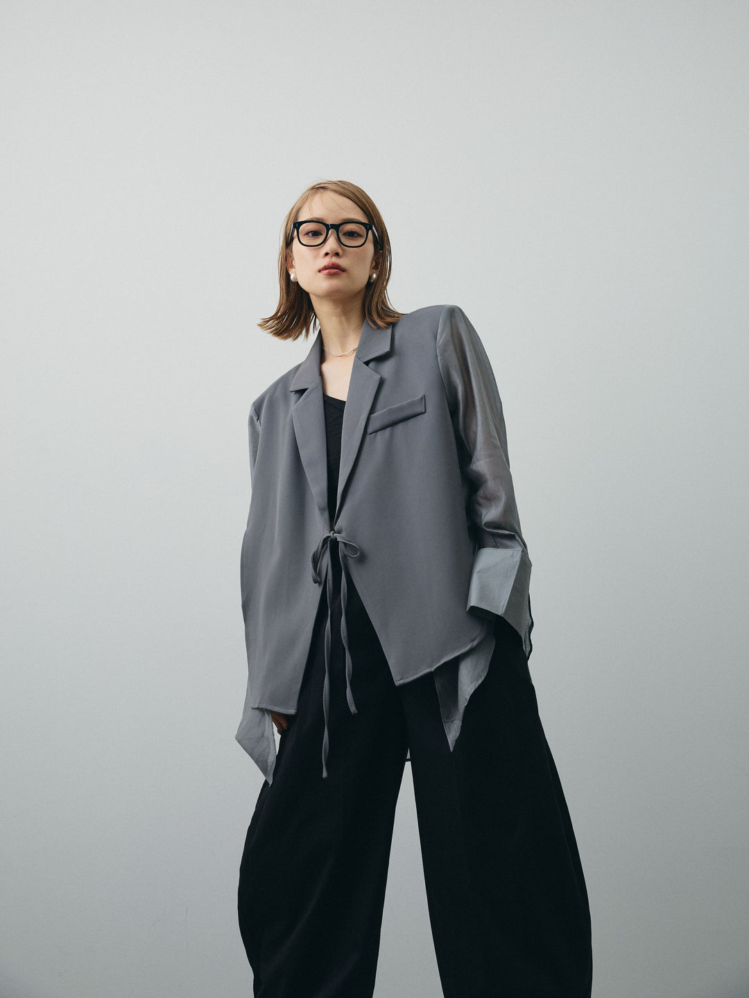 [予約]シアー切替テーラードジャケット/グレー