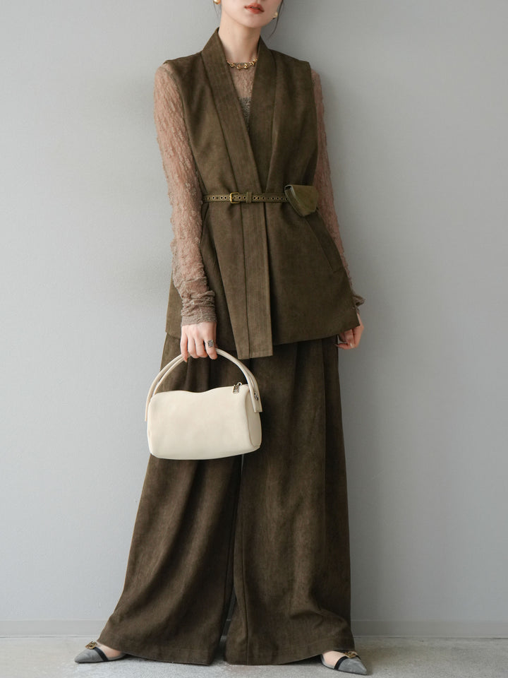 [SET]ポーチベルト付スウェードジレ×パンツSET UP(2set)