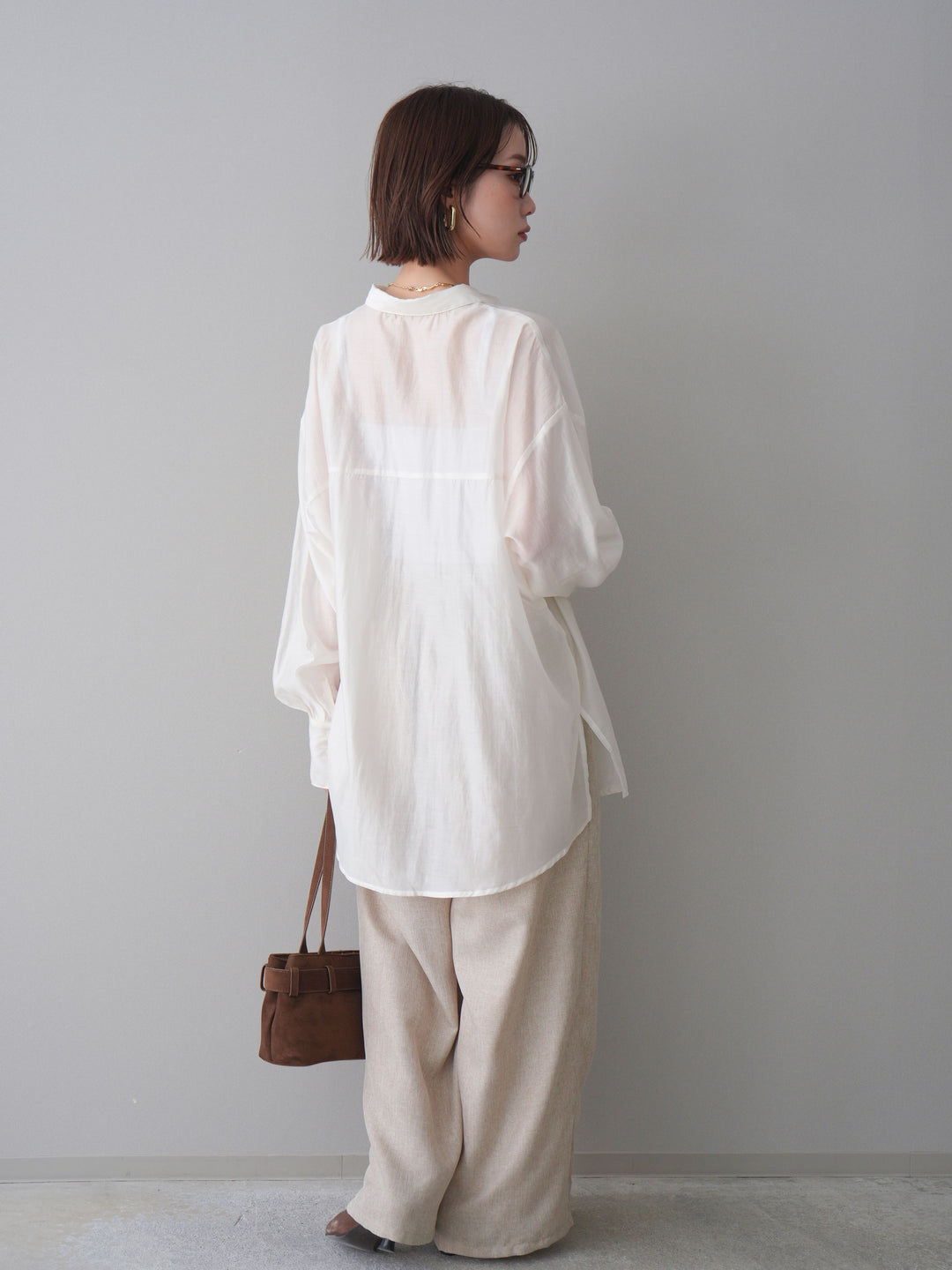 [予約]リネンライクタックワイドパンツ/oatmeal