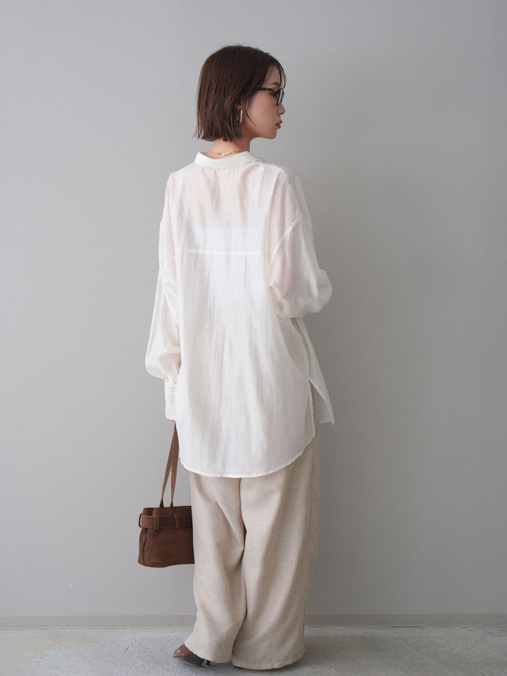 [予約]リネンライクタックワイドパンツ/oatmeal