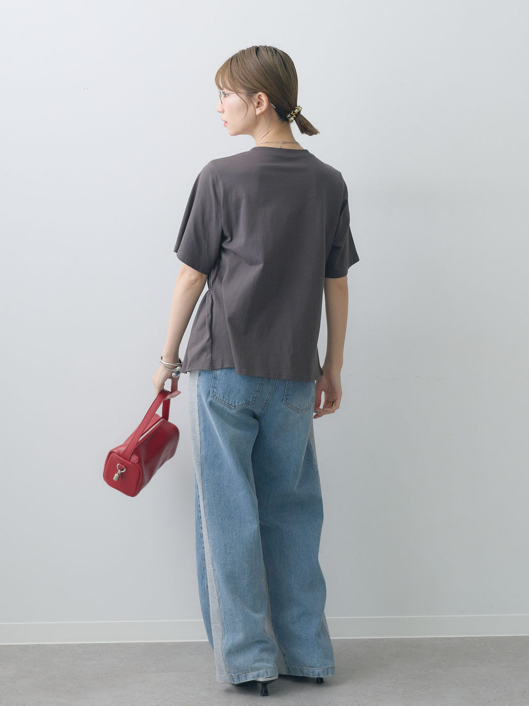 [SET]クールタッチシャーリングTEE+デニム切替スウェットパンツ(2set)