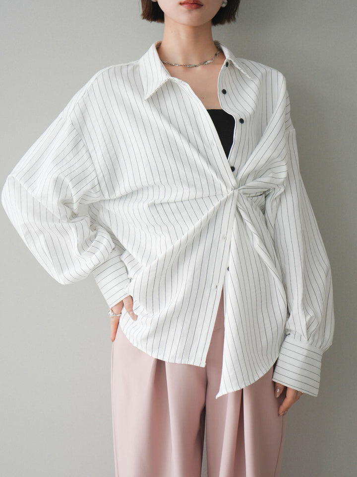 [SET]2WAYカシュクールストライプブラウス+ベルト付キーホルダーモチーフワイドパンツ(2set)