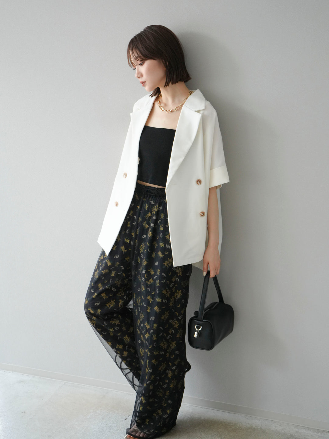 [予約]リネンライクハーフテーラードジャケット/アイボリー